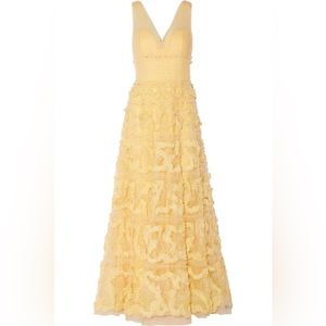 Marchesa Notte Fil Coupé-Trimmed Tulle Sleeveless Gown Lemon Yellow